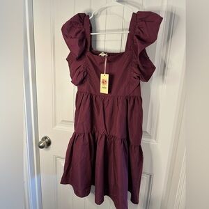 Plum Ruffle Sleeve Midi Dress